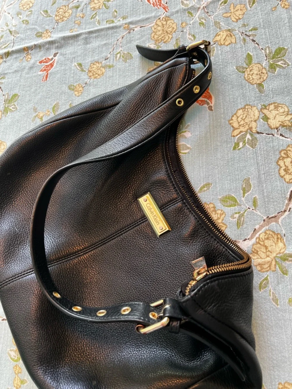 Calvin Klein Black Pebbled Faux-Leather Hobo with Gold plated hardware - Picture 9 of 12